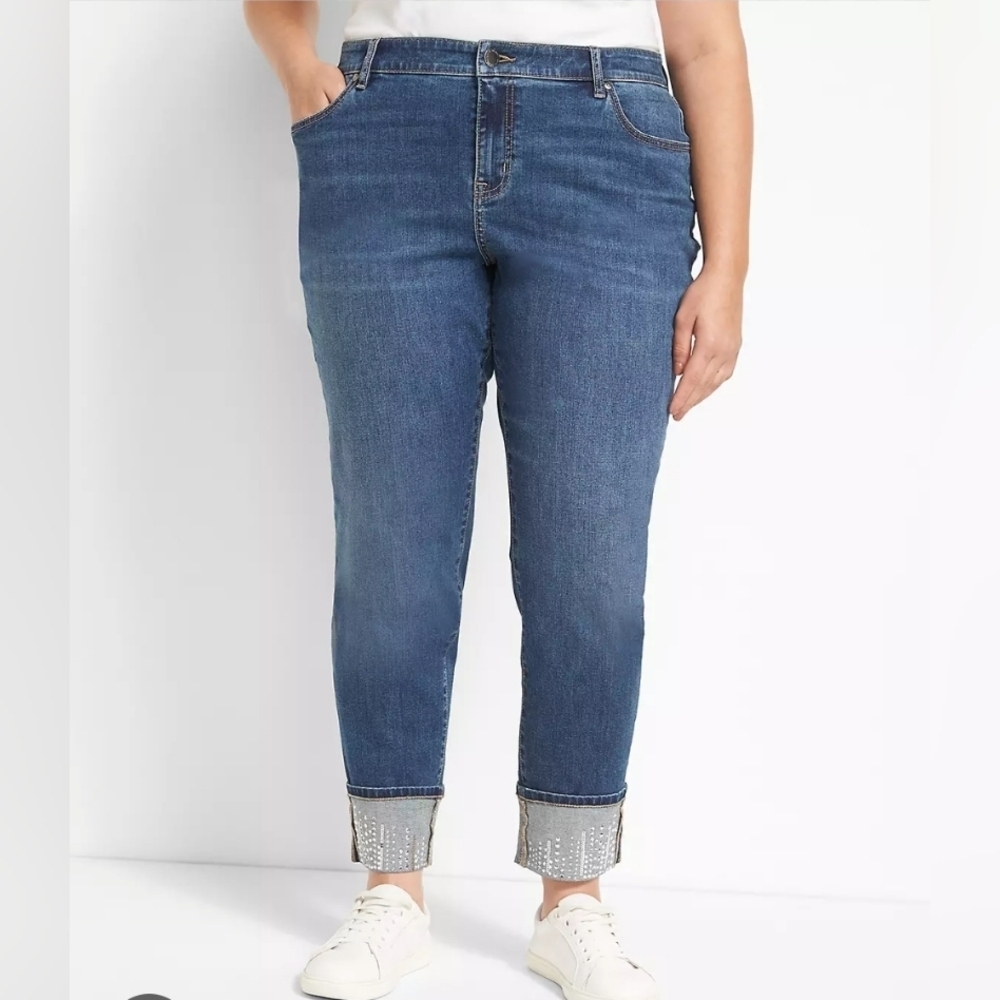 Lane Bryant Blue Cropped Jeans with Beaded Rolled Cuffs Size 20 (7912)